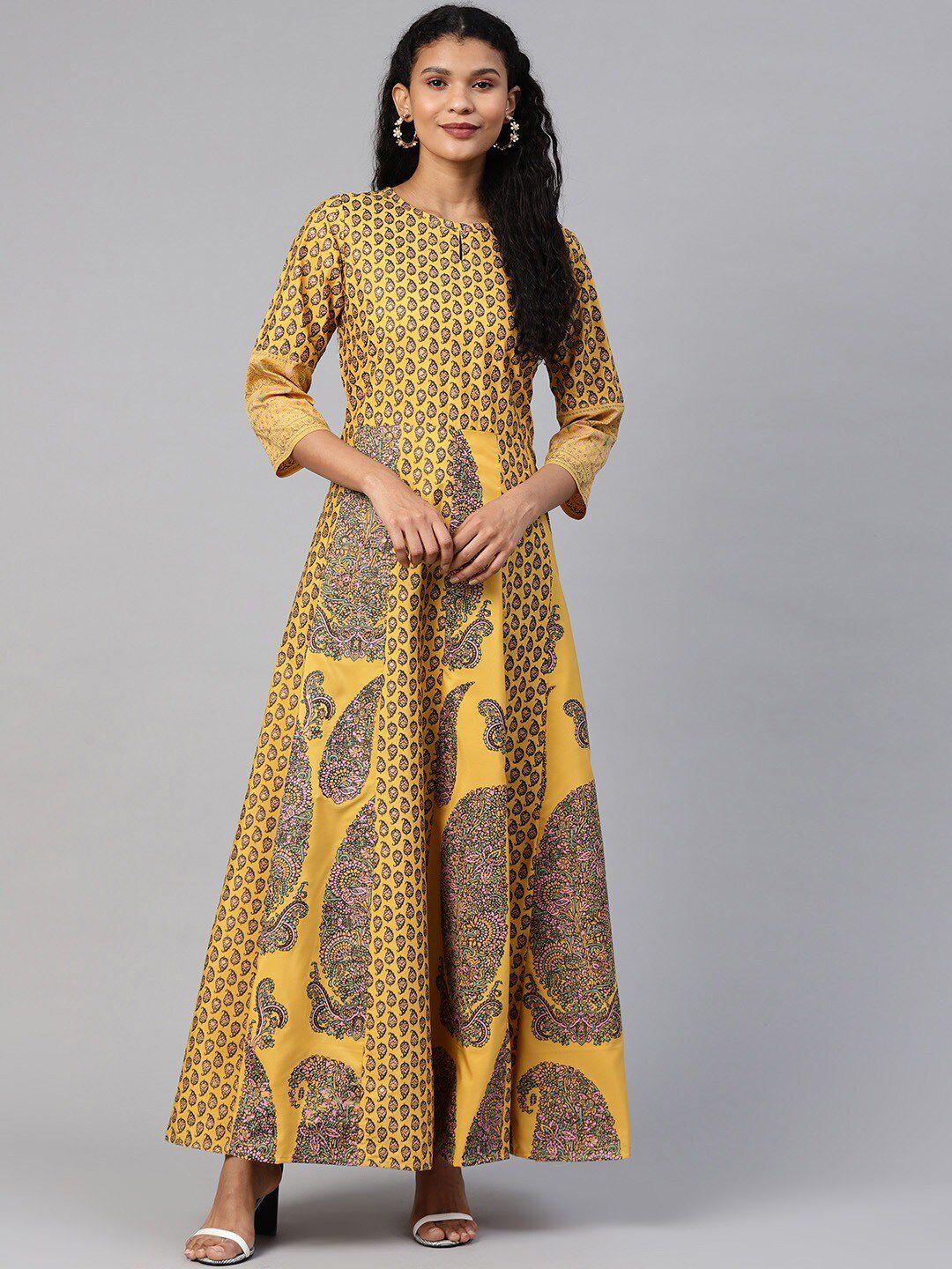 ahalyaa printed keyhole neck maxi ethnic dresses