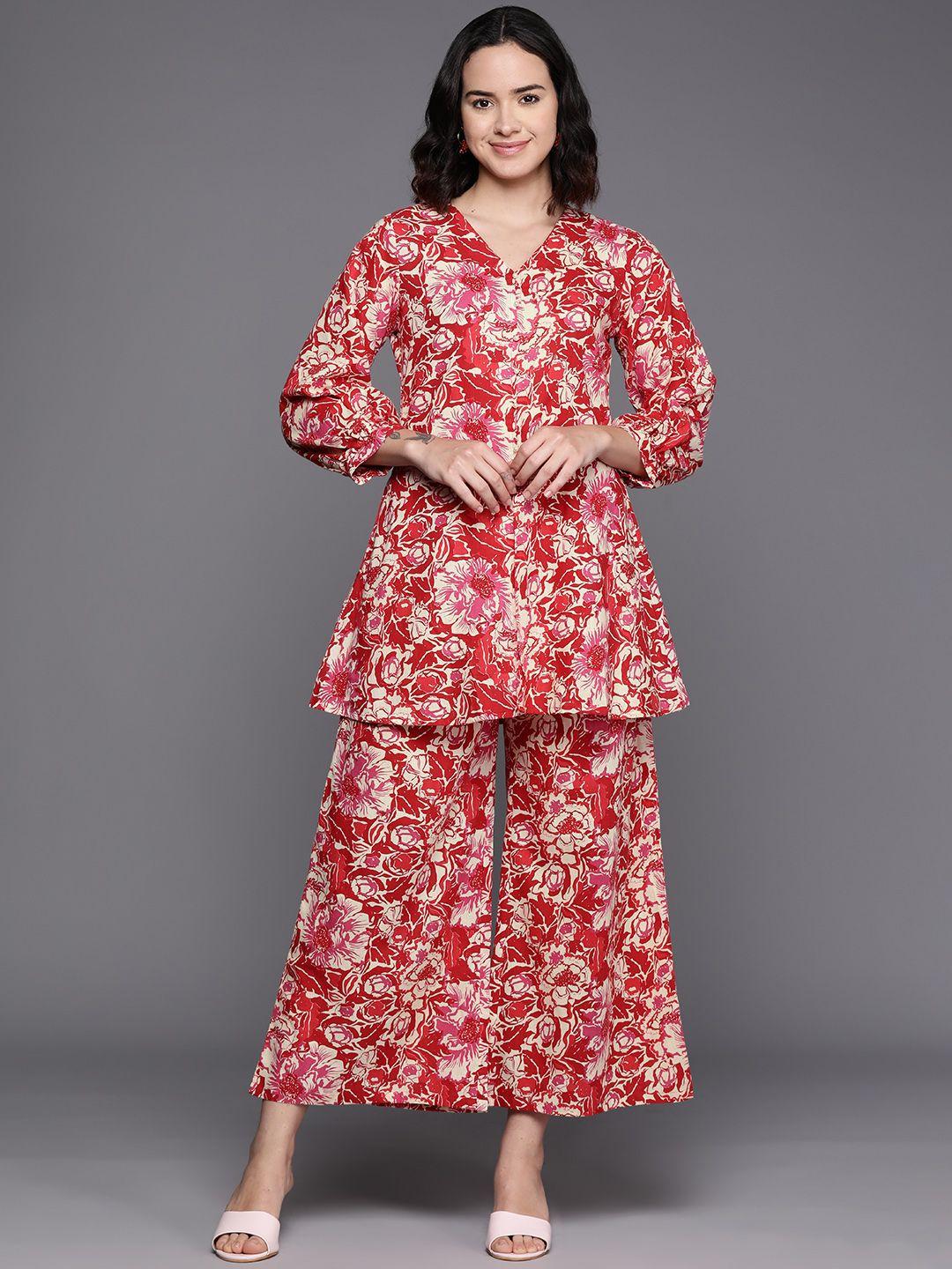 ahalyaa printed pure cotton tunic with palazzos