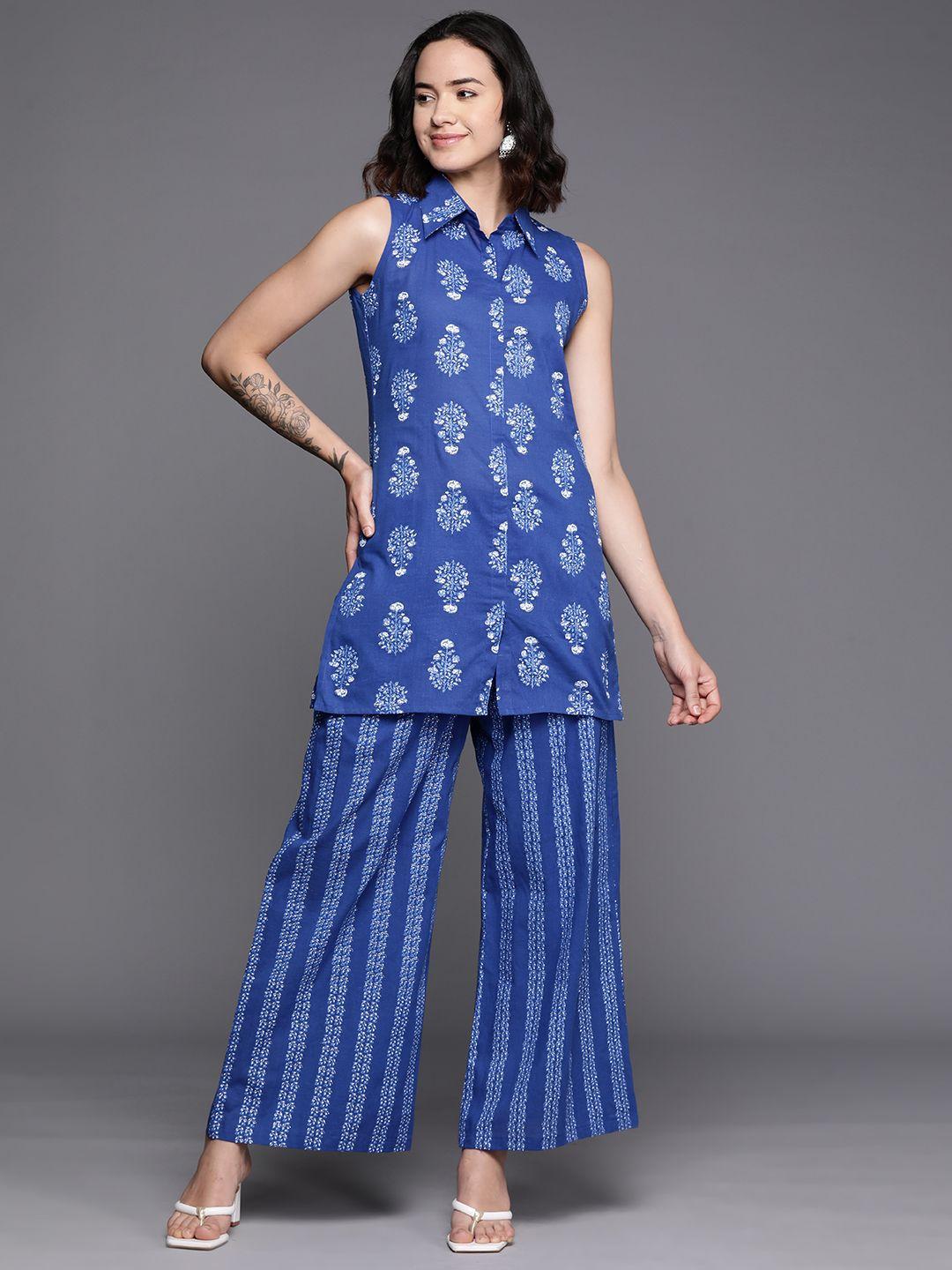 ahalyaa printed pure cotton tunic with palazzos