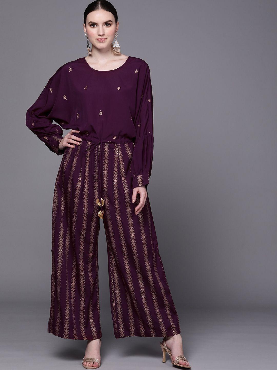 ahalyaa purple & golden printed basic jumpsuit