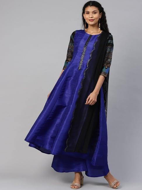 ahalyaa royal blue kurta palazzo set with dupatta