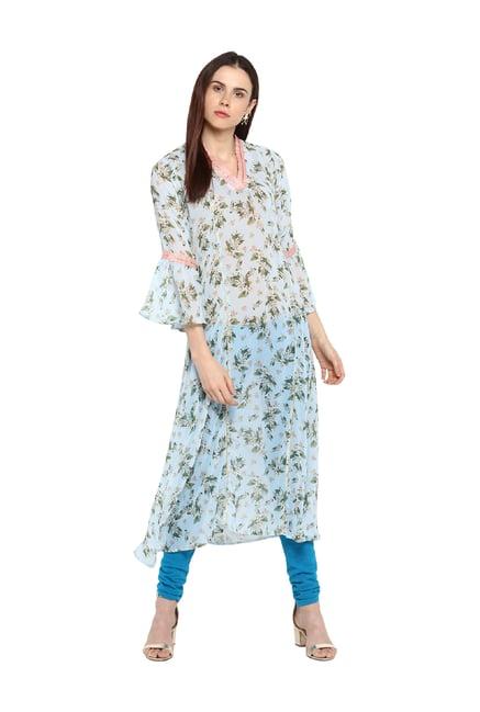 ahalyaa sky blue floral print georgette kurta