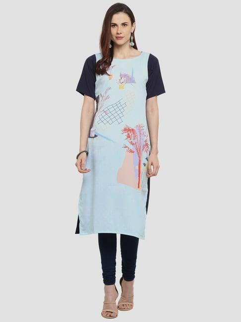 ahalyaa sky blue printed straight kurta