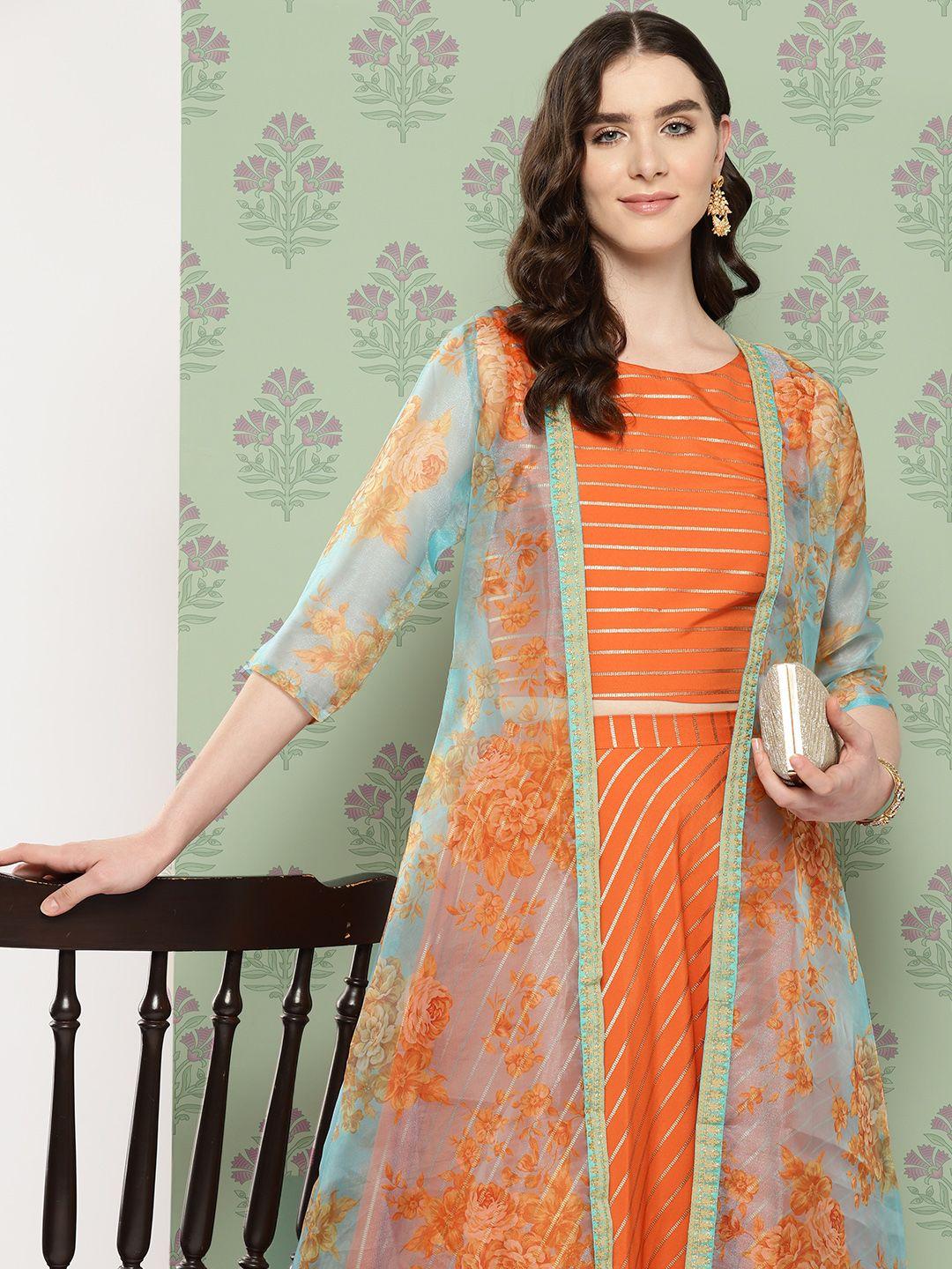 ahalyaa striped ethnic co-ords with shrug