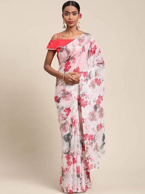 ahalyaa white floral print saree with unstitched blouse