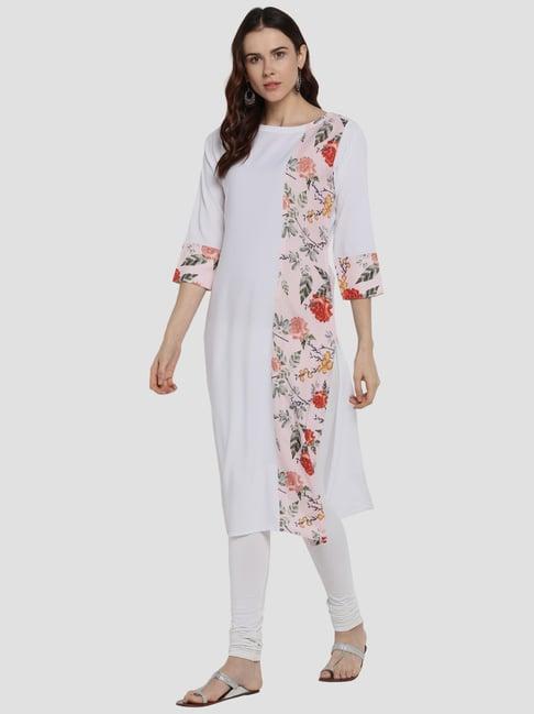 ahalyaa white floral print straight kurta