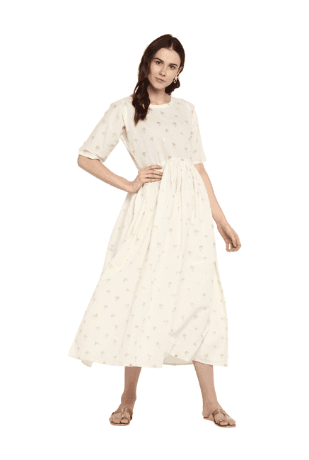 ahalyaa white printed cotton kurta dress