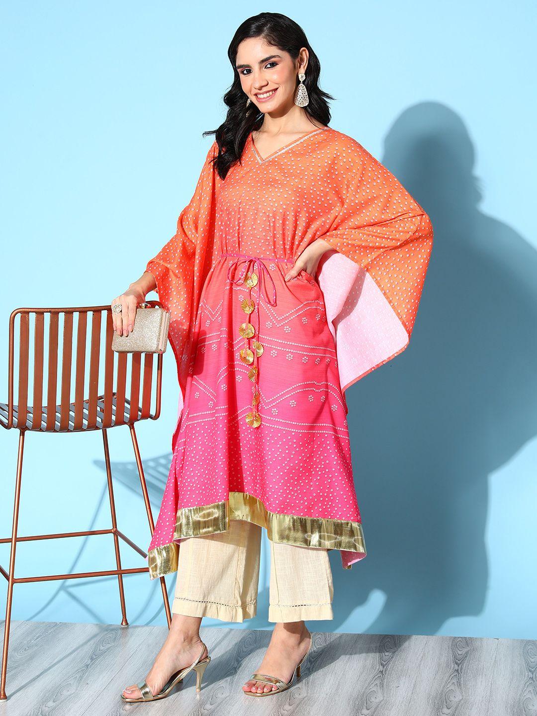 ahalyaa women attractive orange cotton new age kaftan kurta