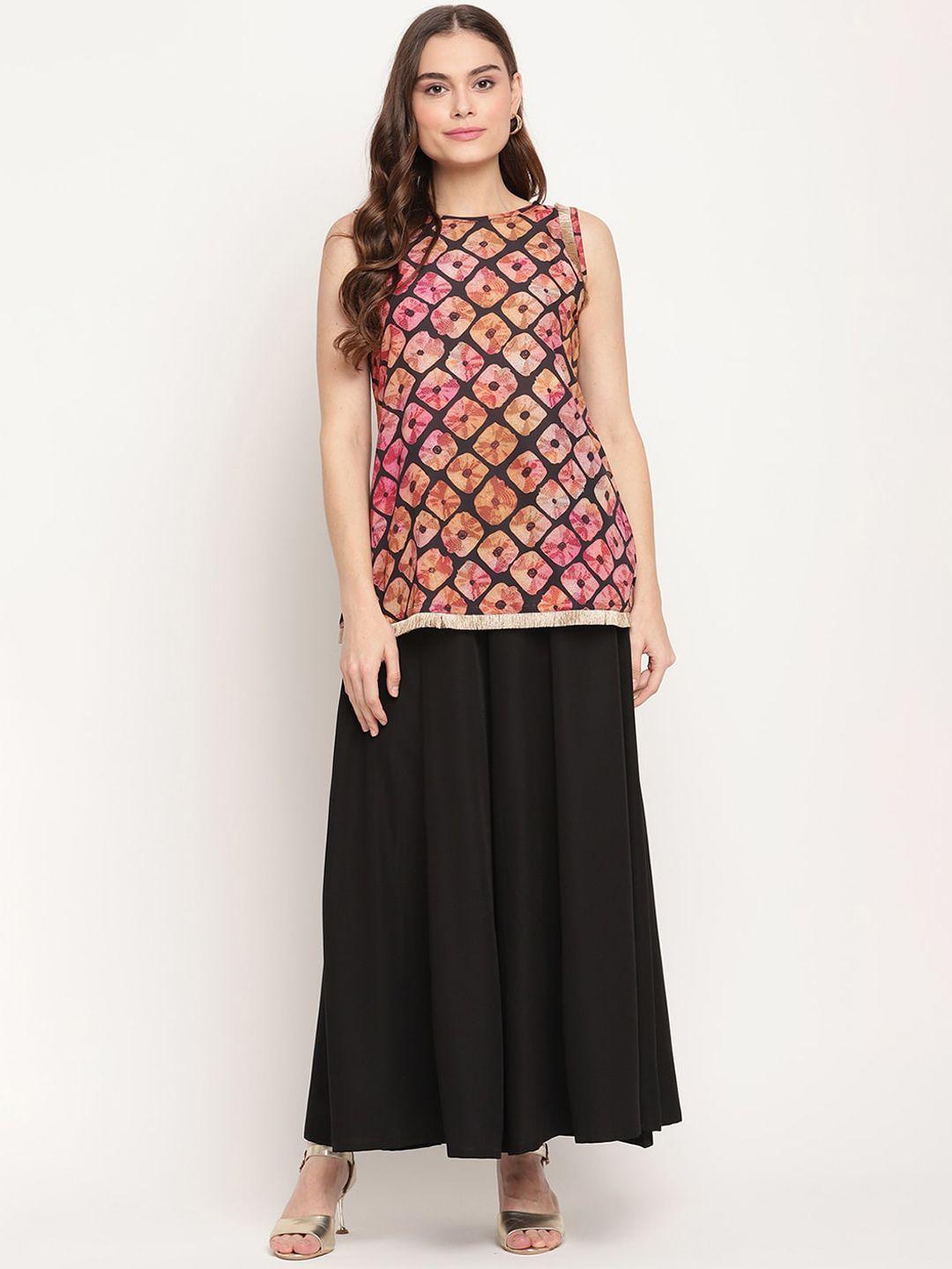 ahalyaa women black bandhani printed gotta patti top with palazzos