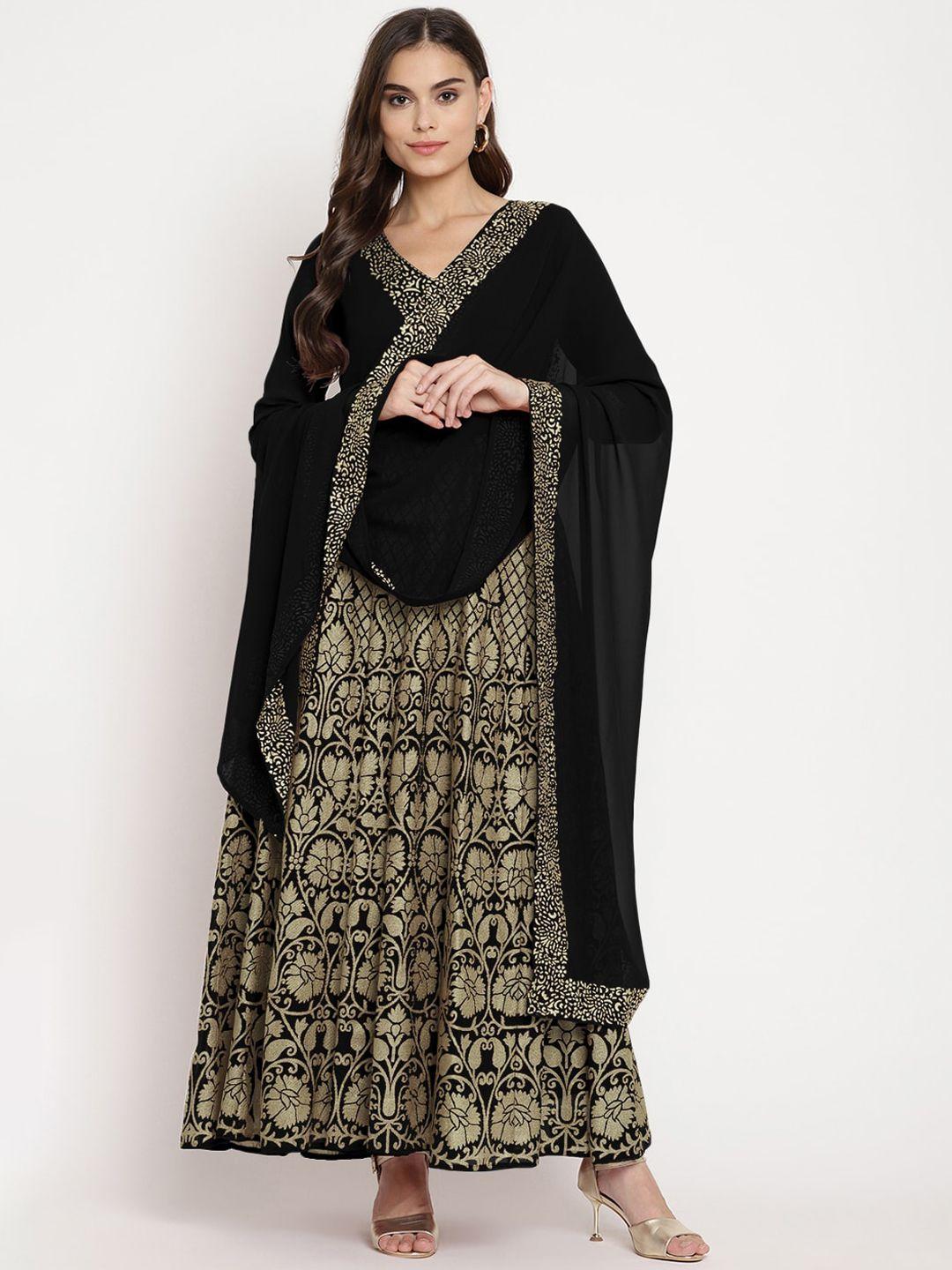ahalyaa women black ethnic motifs regular sleeves georgette anarkali dress