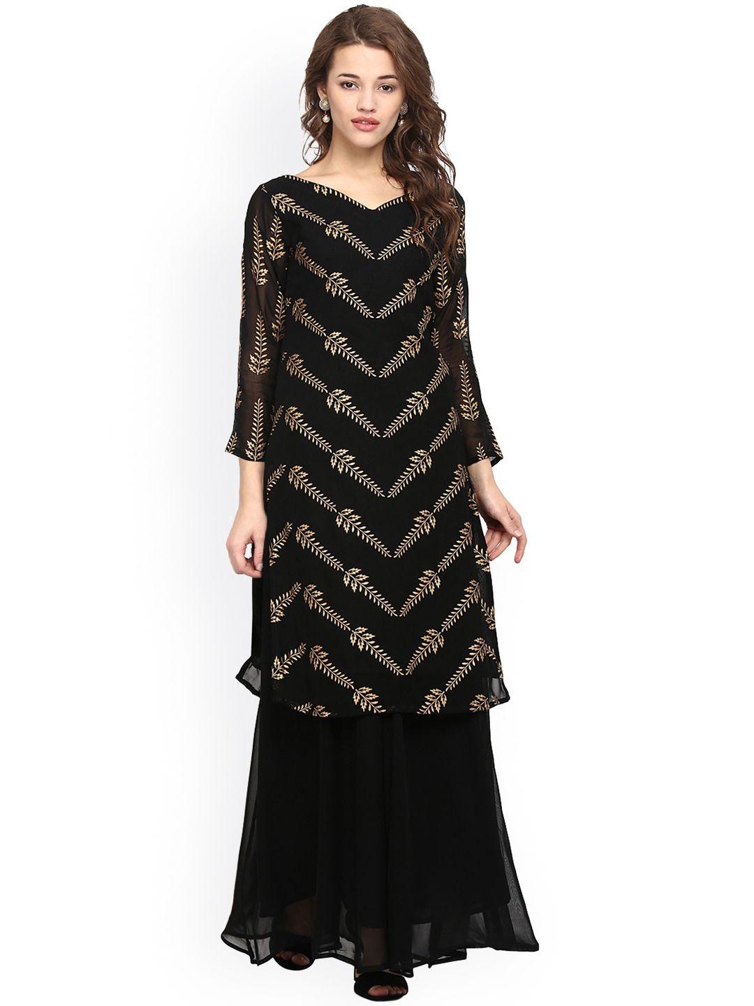 ahalyaa women black printed straight kurta