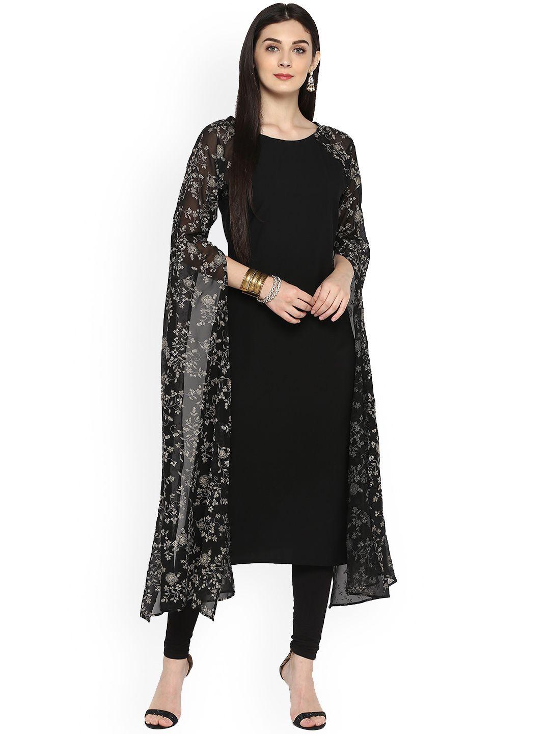 ahalyaa women black printed straight kurta