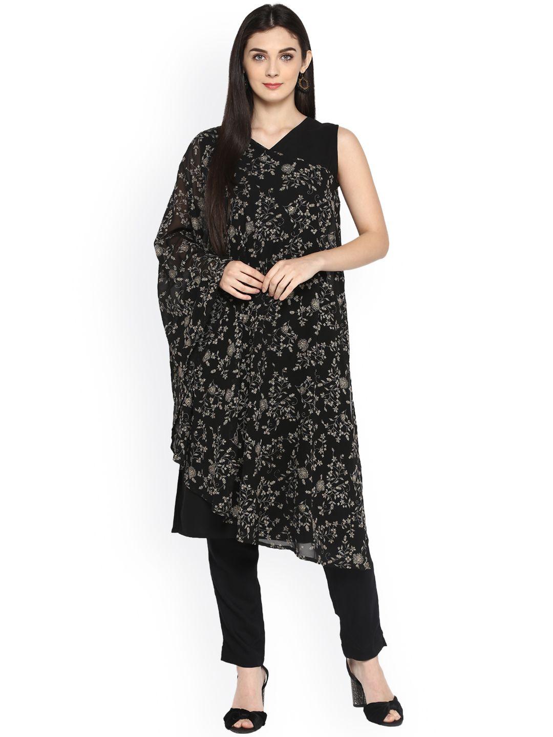 ahalyaa women black printed straight kurta