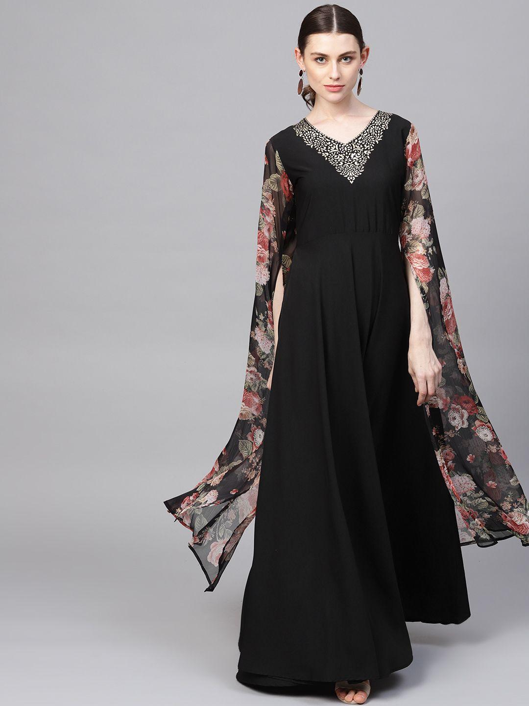 ahalyaa women black solid maxi dress