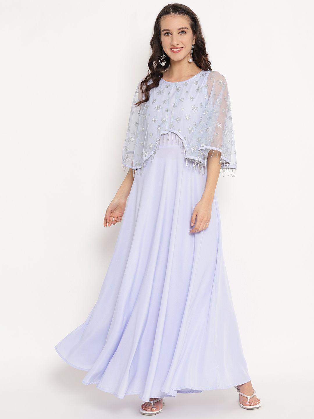 ahalyaa women blue & silver printed maxi dress
