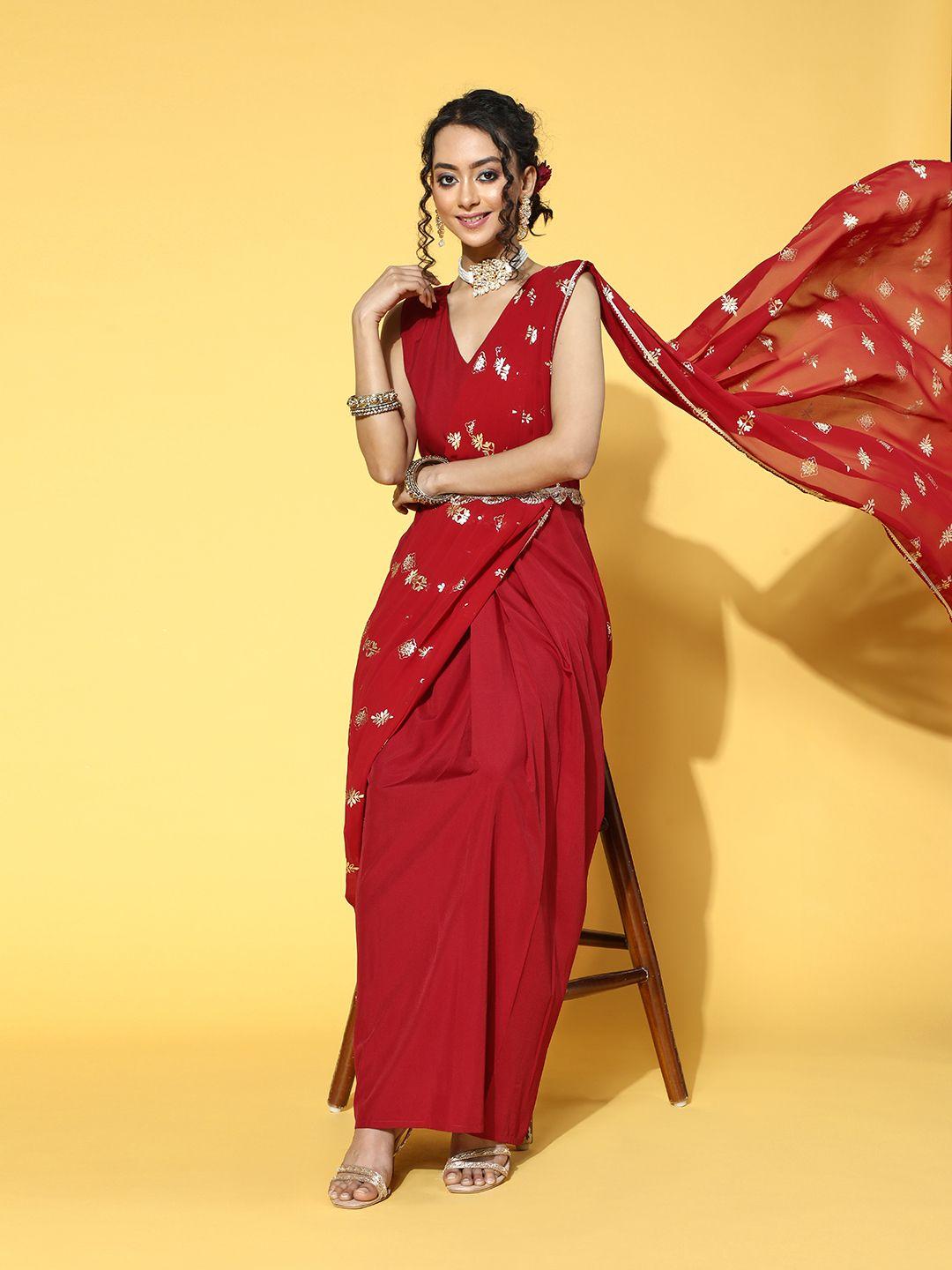 ahalyaa women charming maroon ethnic motifs bling it on dress