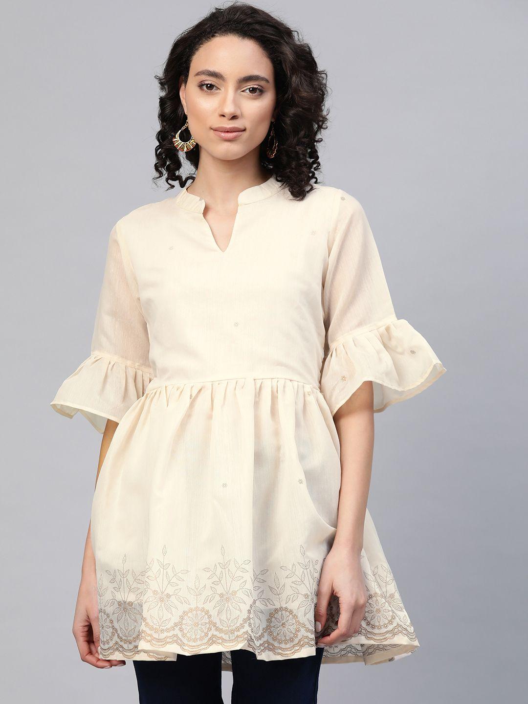 ahalyaa women cream-coloured ethnic print tunic
