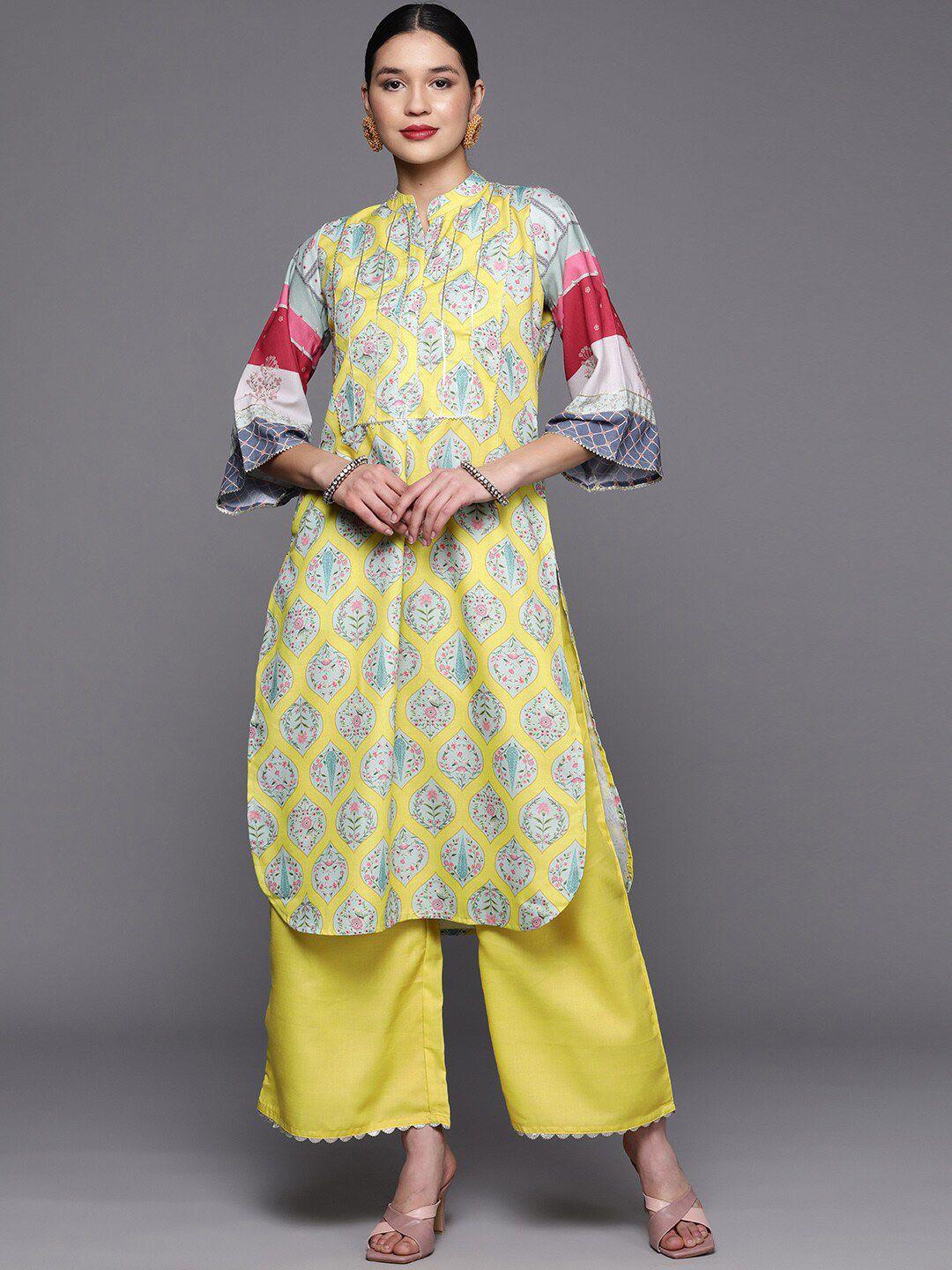 ahalyaa women ethnic motifs printed gotta patti kurta with palazzos