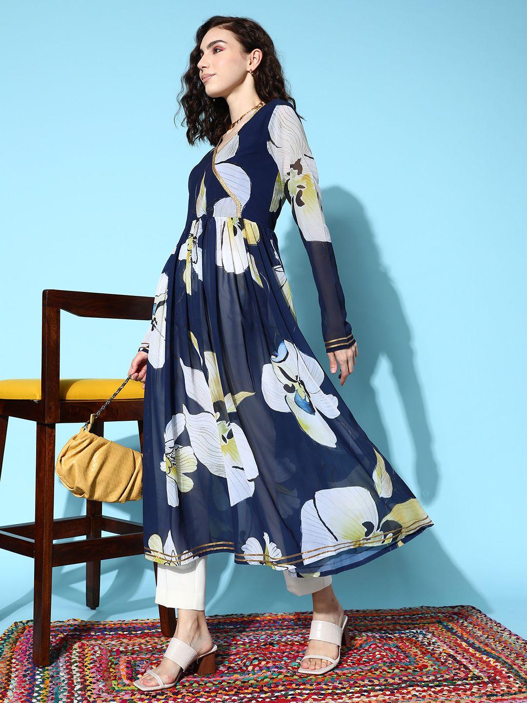 ahalyaa women floral printed gotta patti georgette kurta