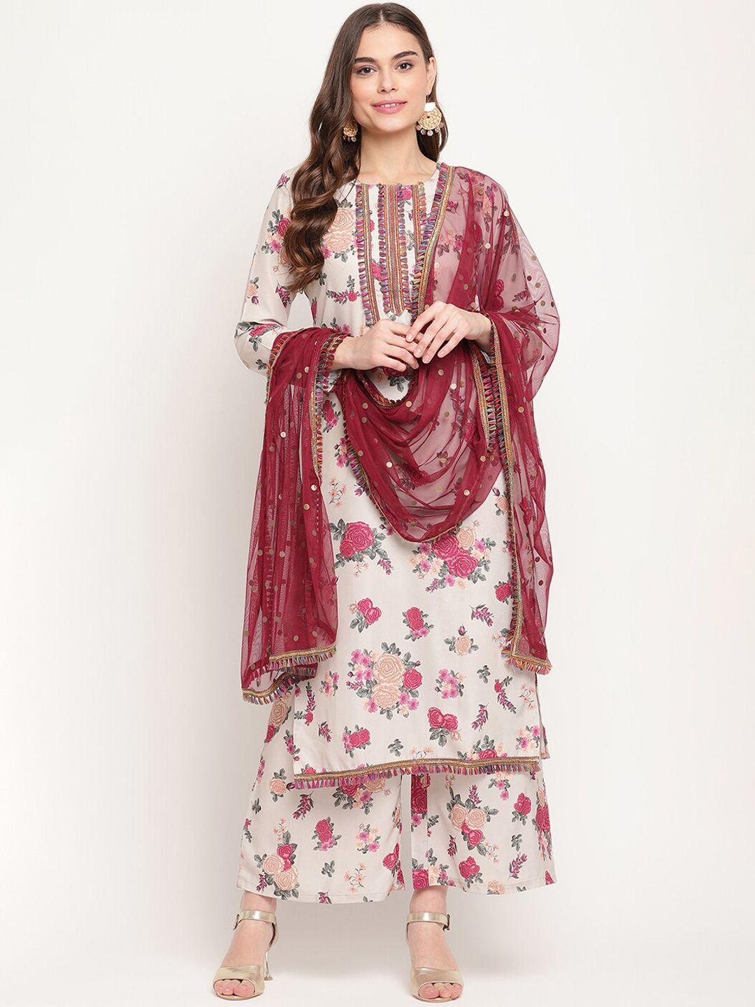 ahalyaa women floral printed gotta patti kurta with palazzos & with dupatta