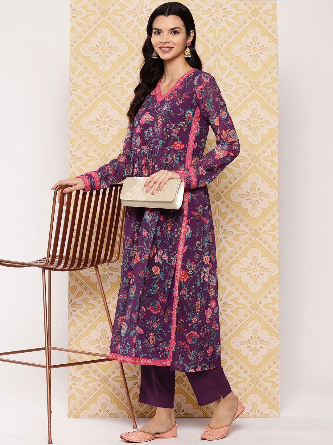 ahalyaa women floral printed layered kurta with trousers