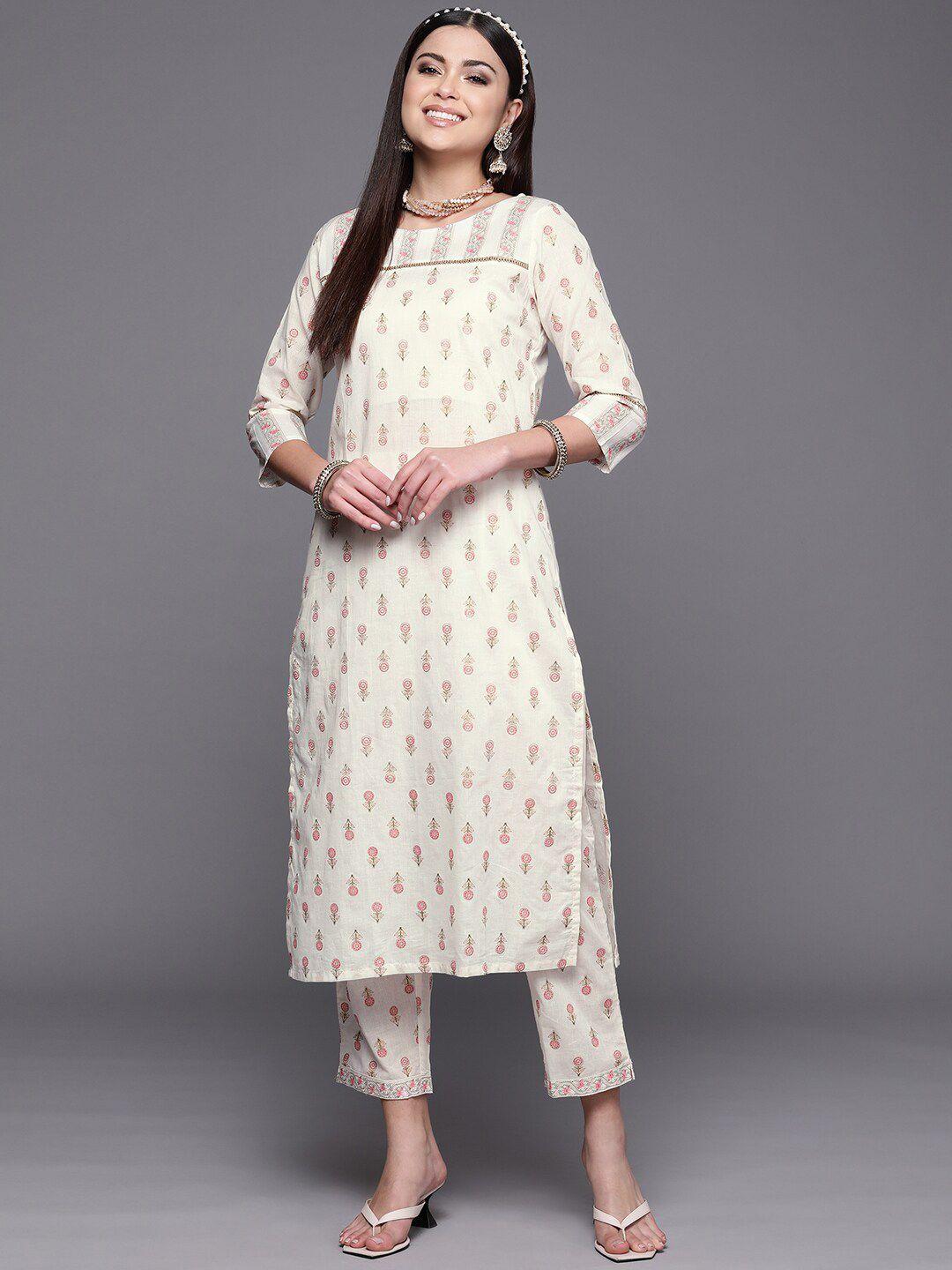 ahalyaa women floral printed pure cotton kurta with trousers