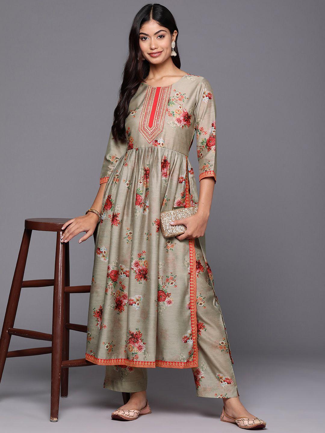 ahalyaa women floral printed regular kurta with trousers