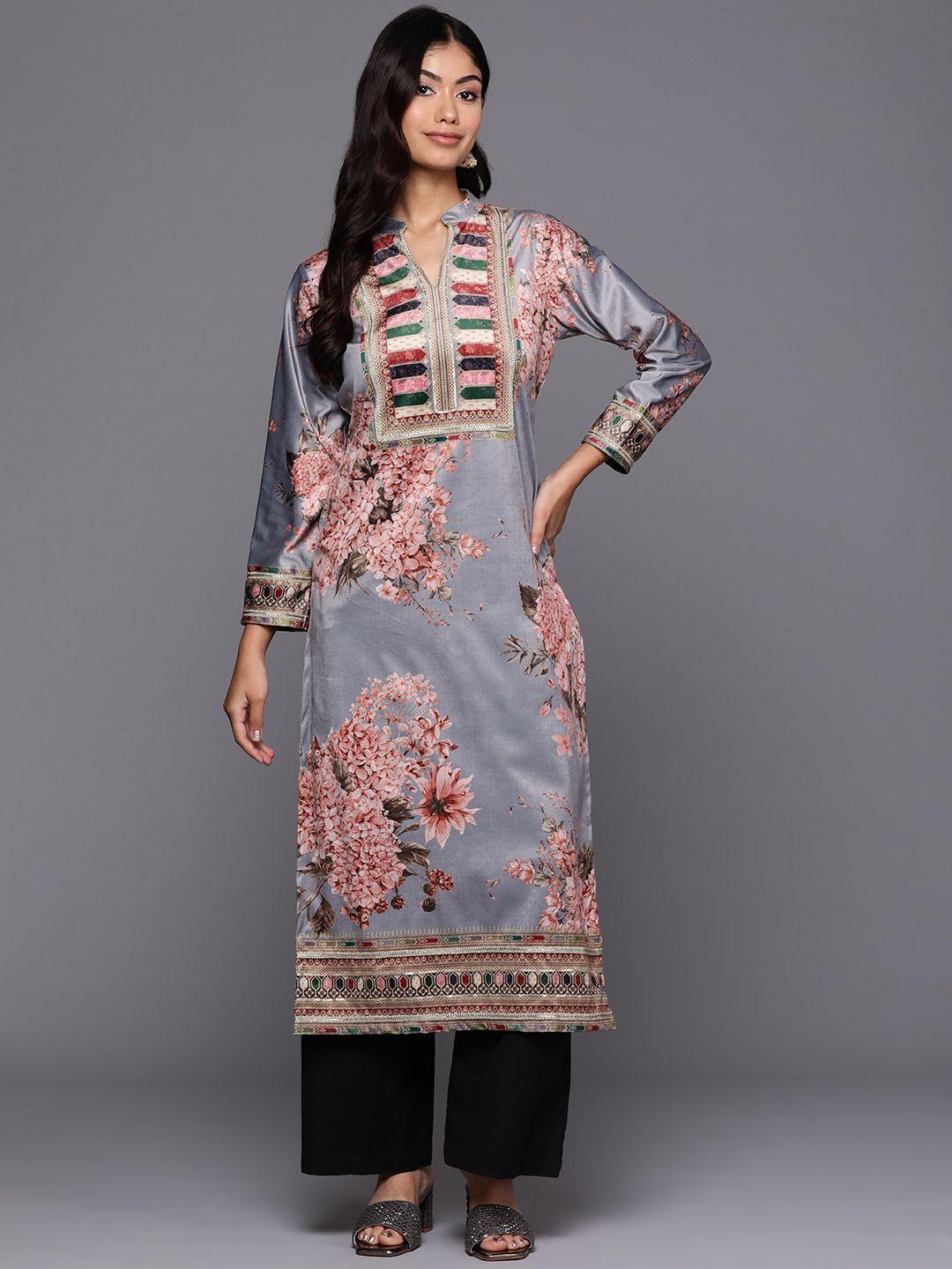 ahalyaa women floral printed velvet kurta