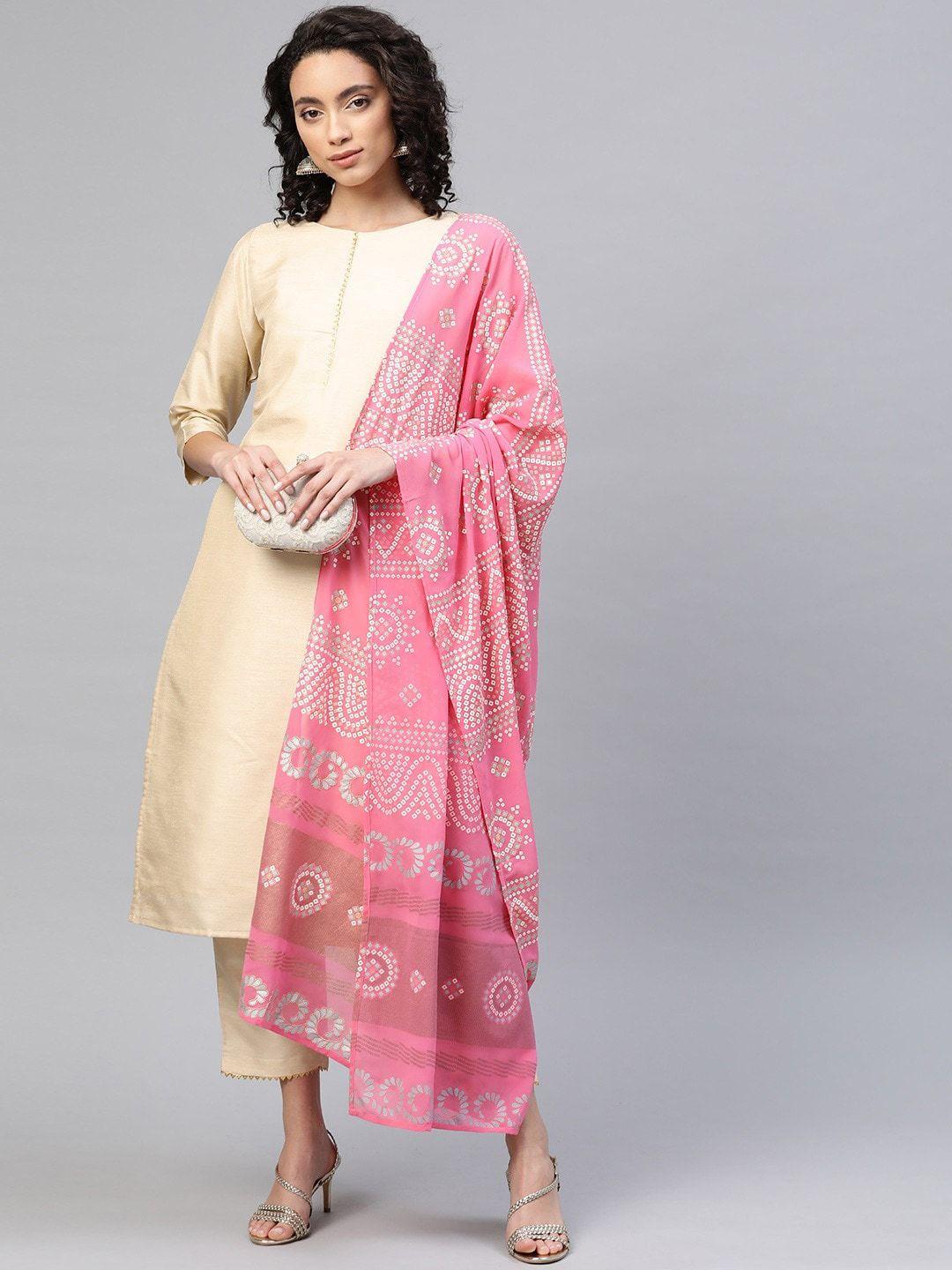 ahalyaa women golden yoke design kurta with trousers & with dupatta