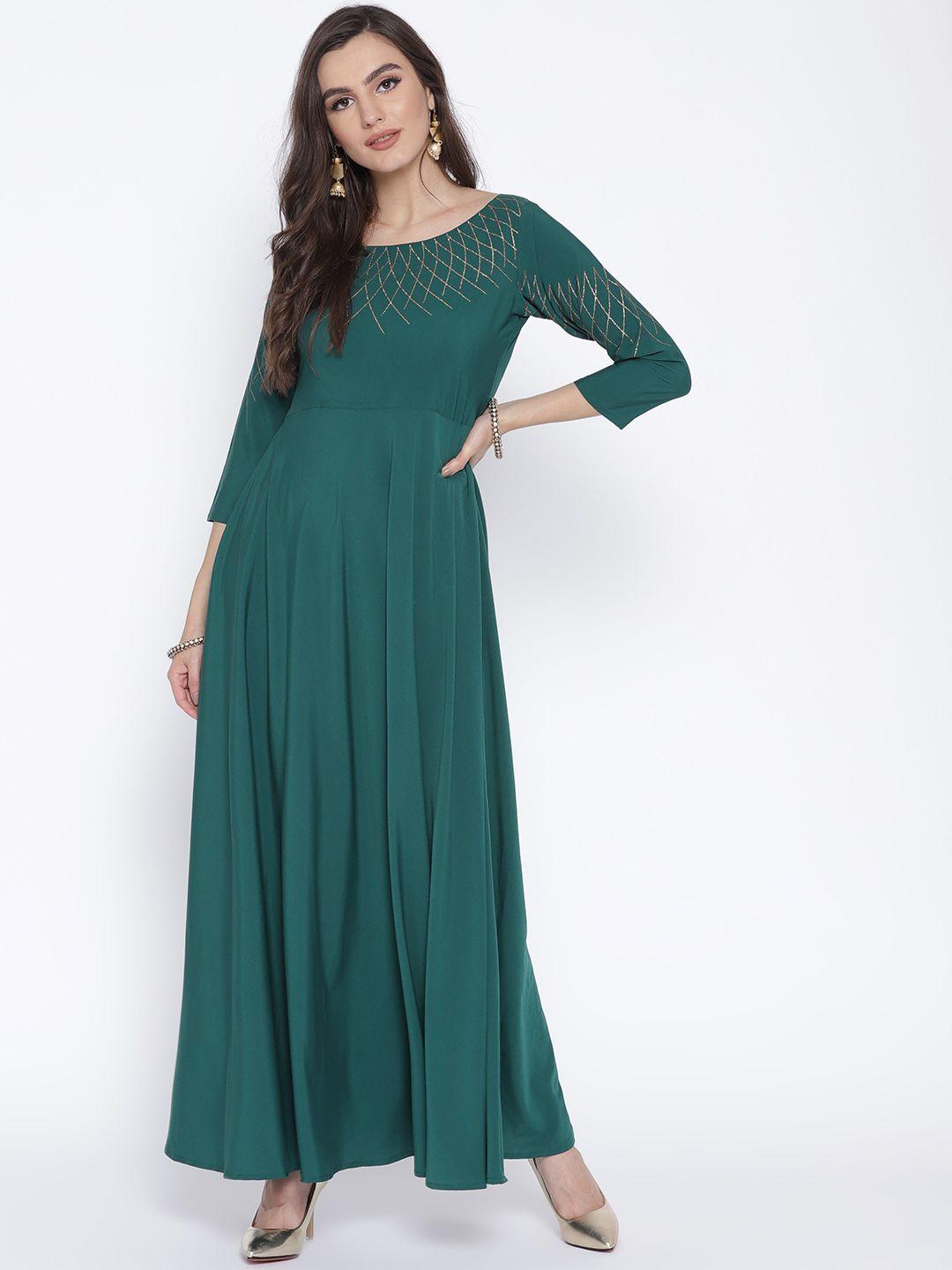 ahalyaa women green solid maxi dress