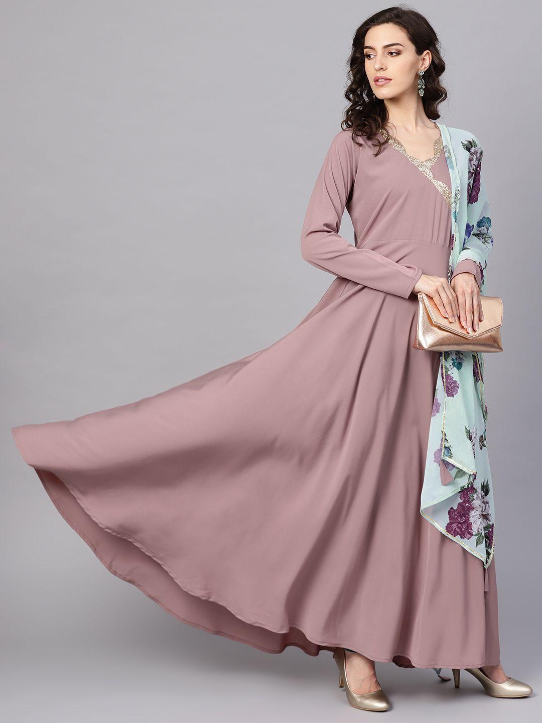 ahalyaa women mauve printed a-line dress