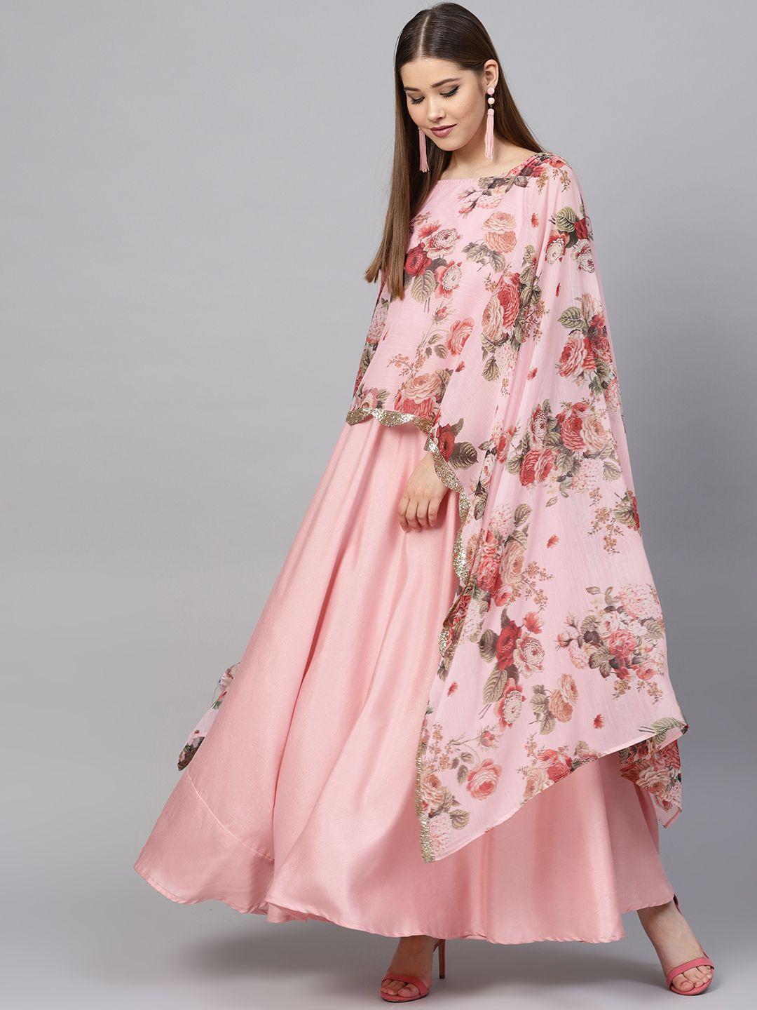 ahalyaa women pink digital printed layered maxi dress