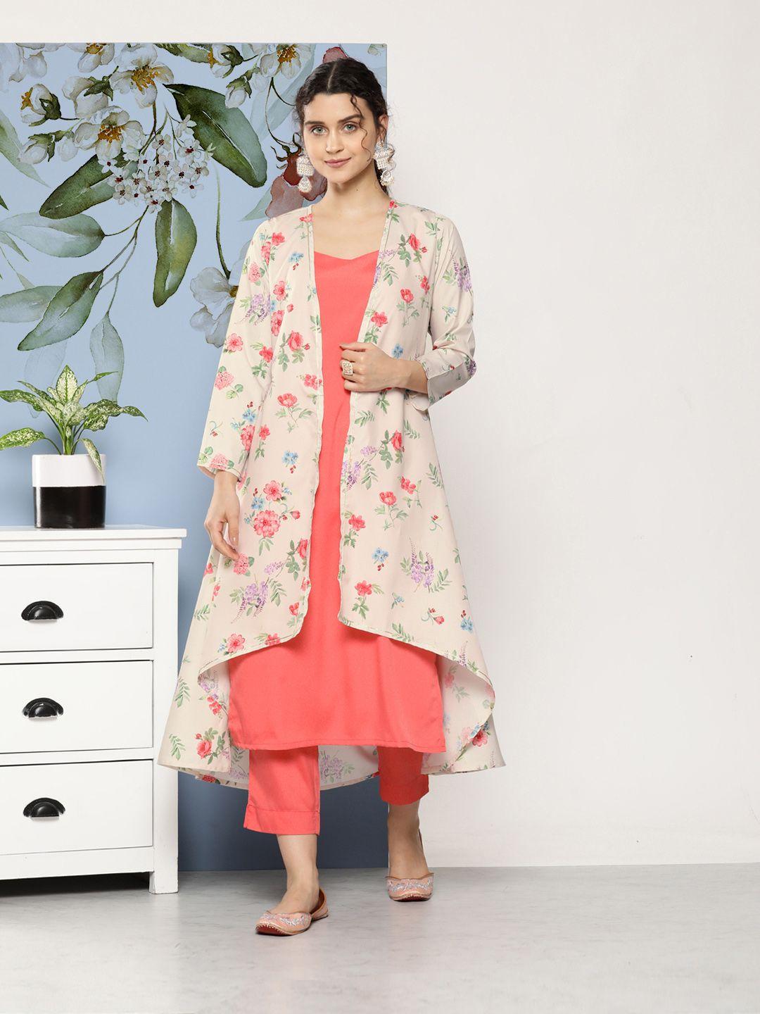 ahalyaa women pink floral gotta patti kurta with trousers