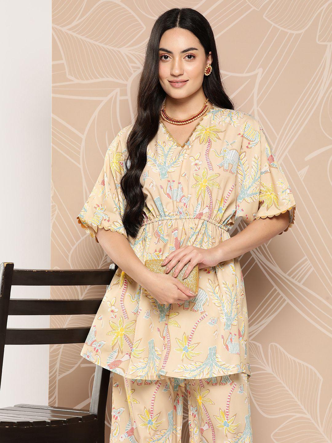 ahalyaa women printed crepe tunic with palazzos