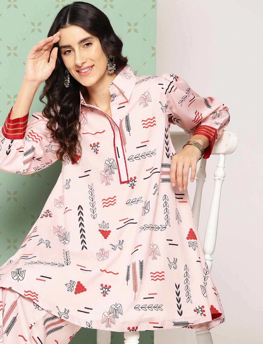 ahalyaa women printed ethnic tunic with palazzos