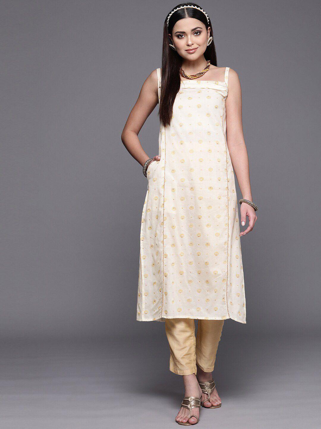 ahalyaa women printed floral sleeveless pure cotton kurta