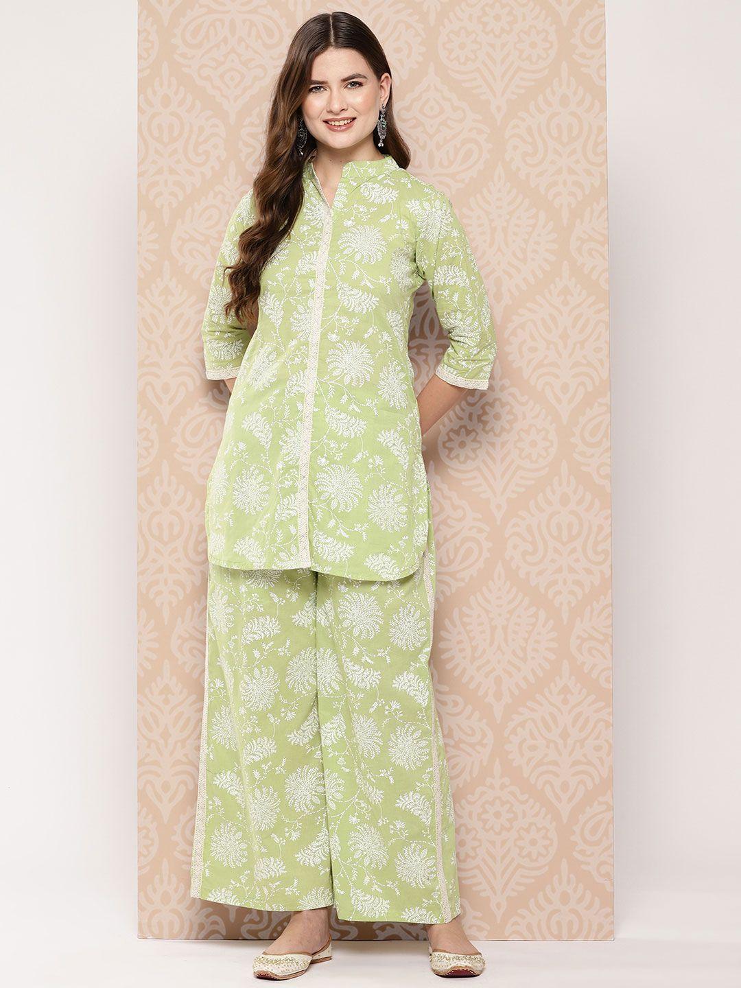 ahalyaa women printed pure cotton ethnic tunic with palazzos