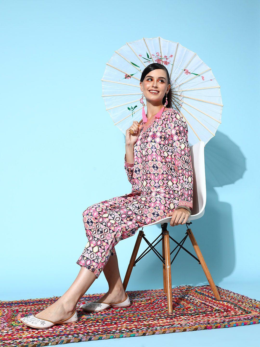 ahalyaa women printed tunic with trousers