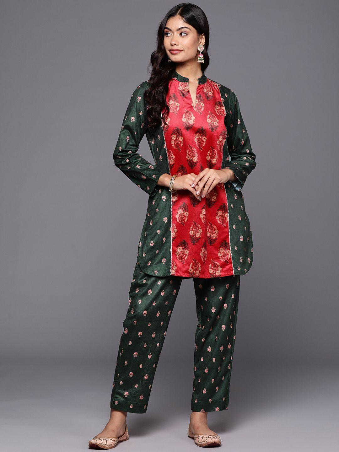 ahalyaa women printed velvet tunic with trousers with gotta patti detail