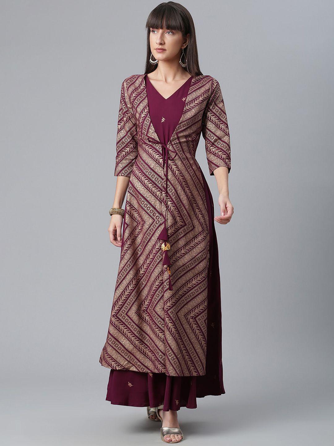 ahalyaa women purple geometric printed anarkali kurta