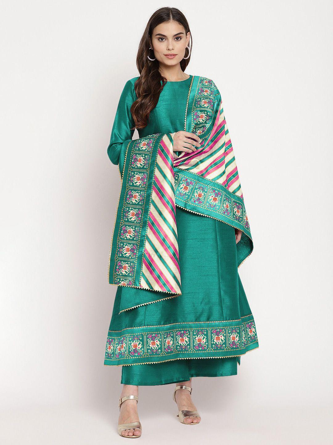 ahalyaa women sea green printed gotta patti kurti with palazzos & dupatta