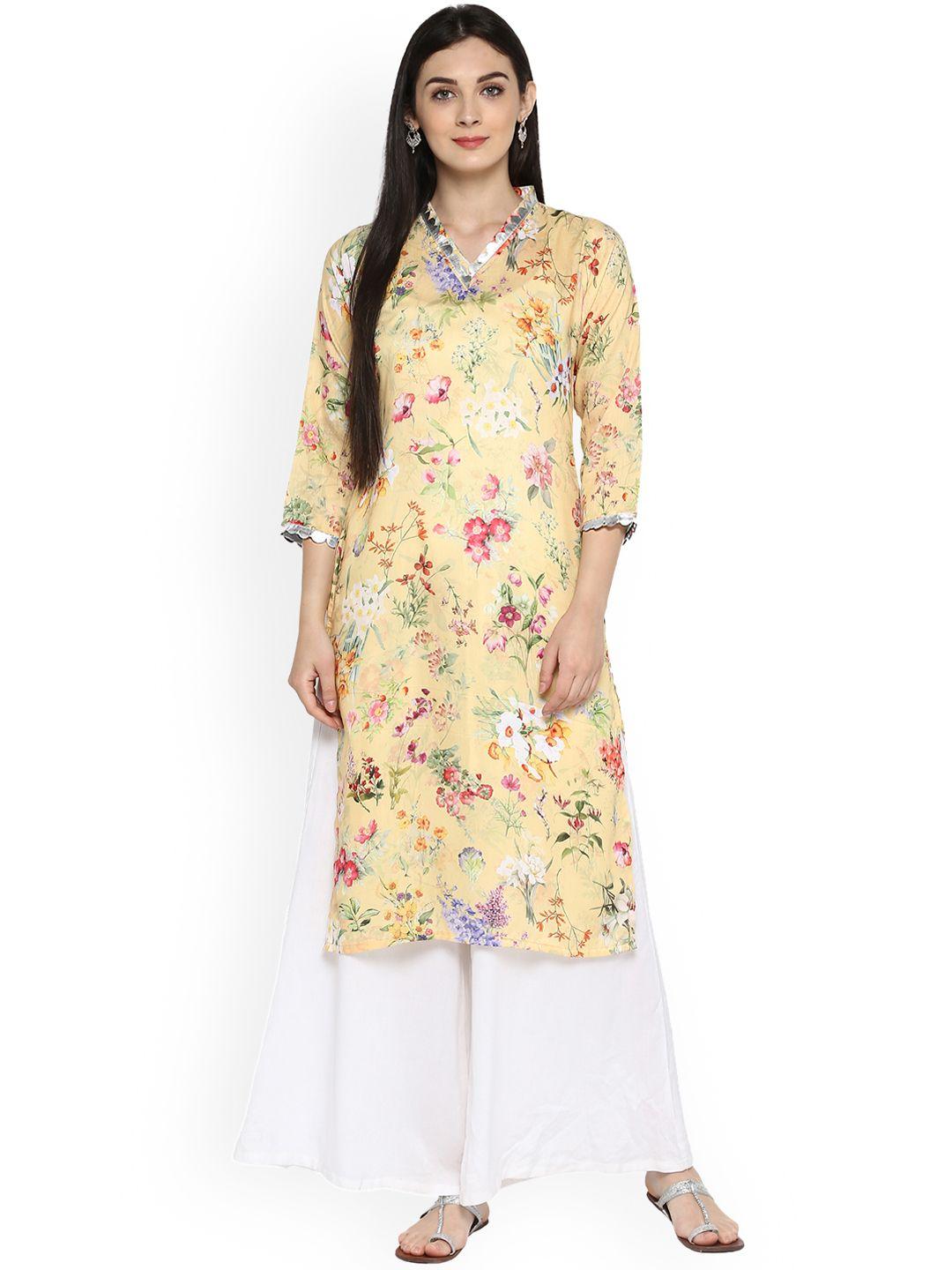 ahalyaa women yellow printed straight kurta