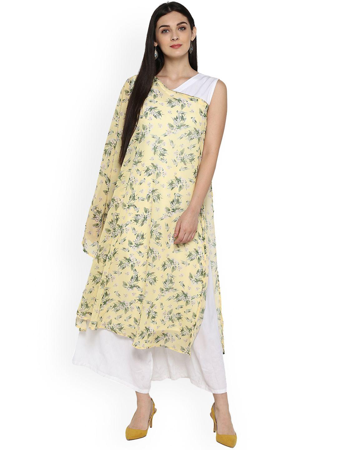 ahalyaa women yellow printed straight kurta