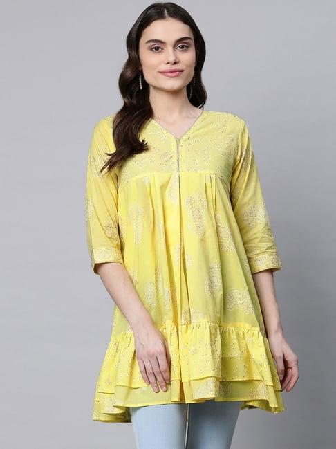 ahalyaa yellow cotton floral printed tunic