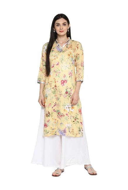 ahalyaa yellow printed cotton kurta