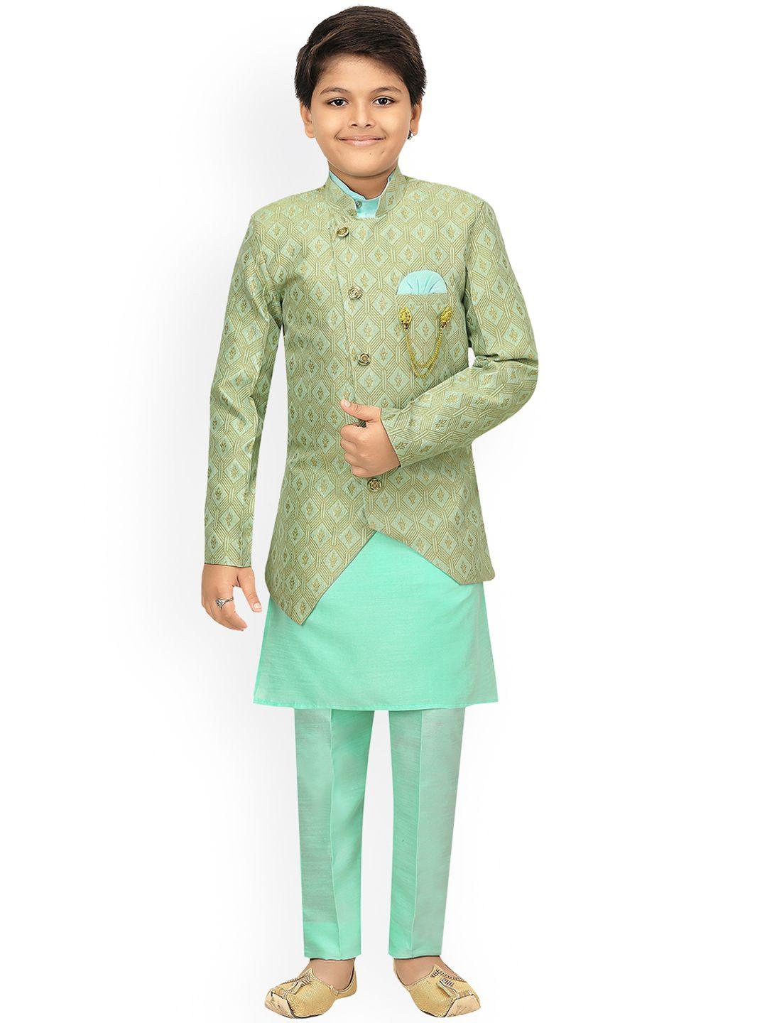 ahhaaaa boys green printed sherwani with pants