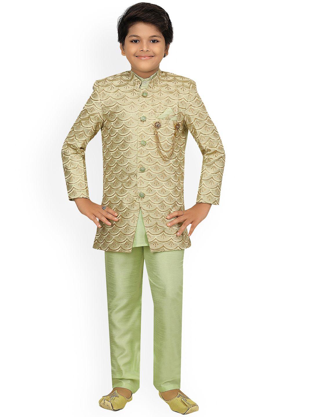 ahhaaaa boys light green printed sherwani  kurta and pajama