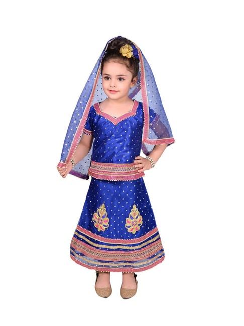ahhaaaa kids blue embroidered choli, lehenga with dupatta