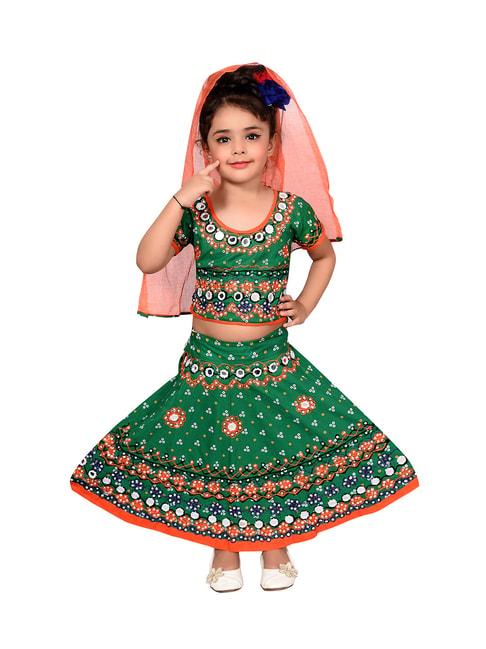 ahhaaaa kids green embroidered choli, lehenga with dupatta
