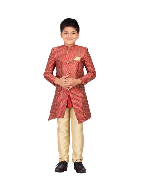 ahhaaaa kids maroon & gold embellished kurta with pajamas